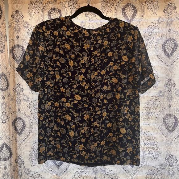 Talbots Navy‎ Floral Top Size 6P - Picture 1 of 5